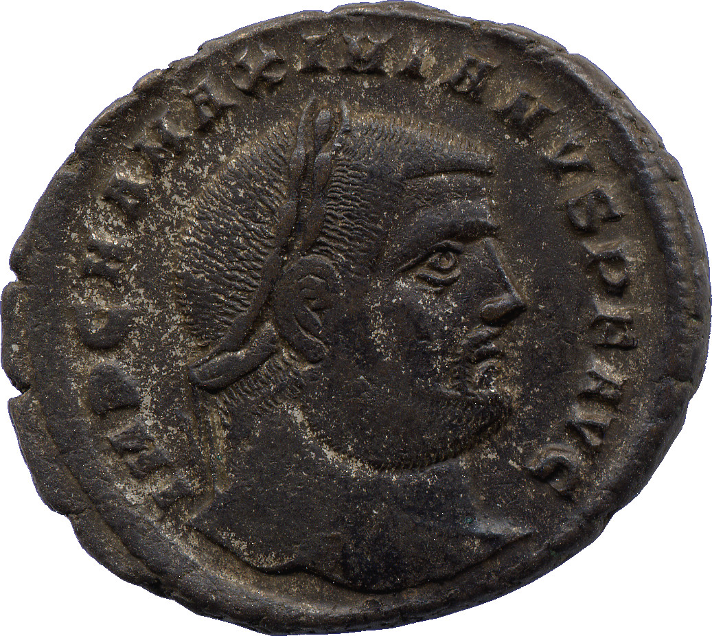 RIC VI Heraclea 19b Diocletian obverse, Head of Maximian, laureate, right