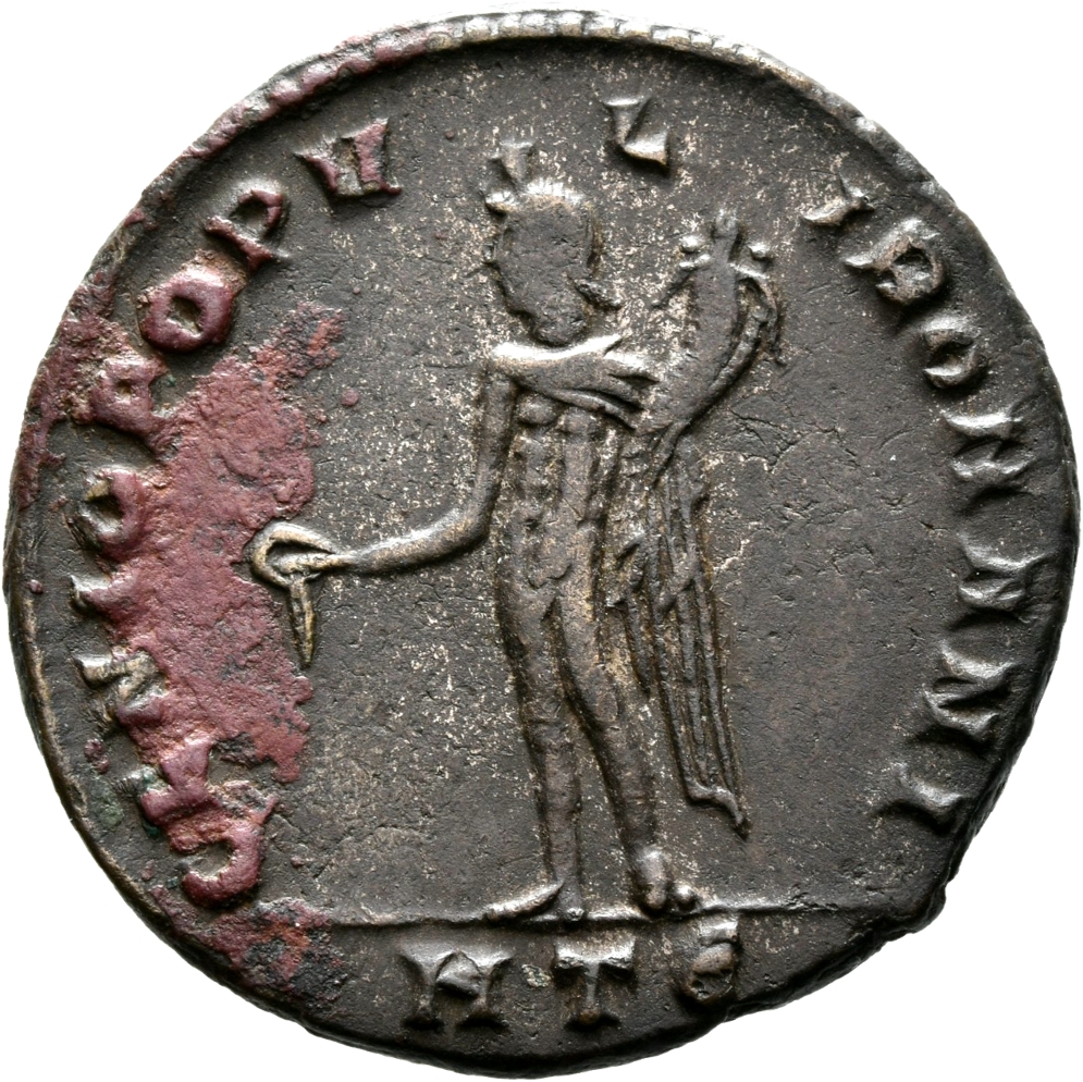 RIC VI Heraclea 19b Diocletian reverse — Genius, wearing modius, nude, chlamys draped over left shoulder, standing left, p...