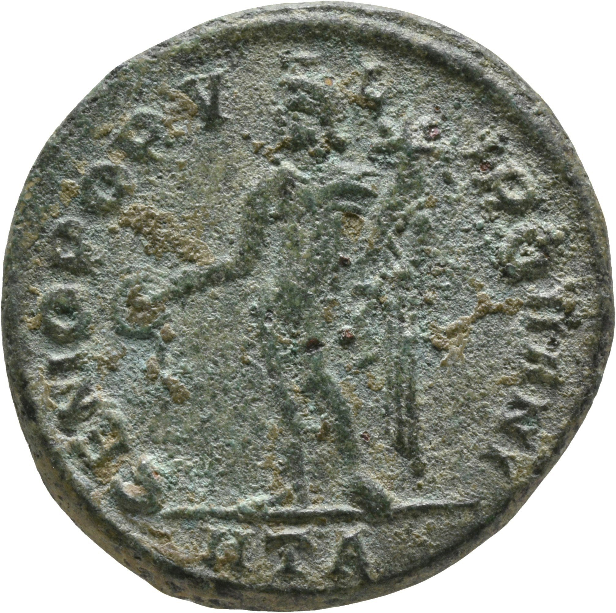 RIC VI Heraclea 20b Diocletian reverse — Genius, wearing modius, nude, chlamys draped over left shoulder, standing left, p...