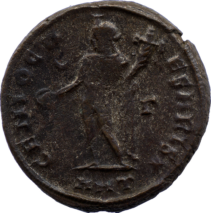 RIC VI Heraclea 32 Galerius reverse, Genius, wearing modius, nude, chlamys draped over left shoulder, standing left, pouri...