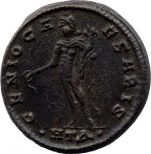 RIC VI Heraclea 40 Galerius reverse, Genius, wearing modius, nude, chlamys draped over left shoulder, standing left, pouri...