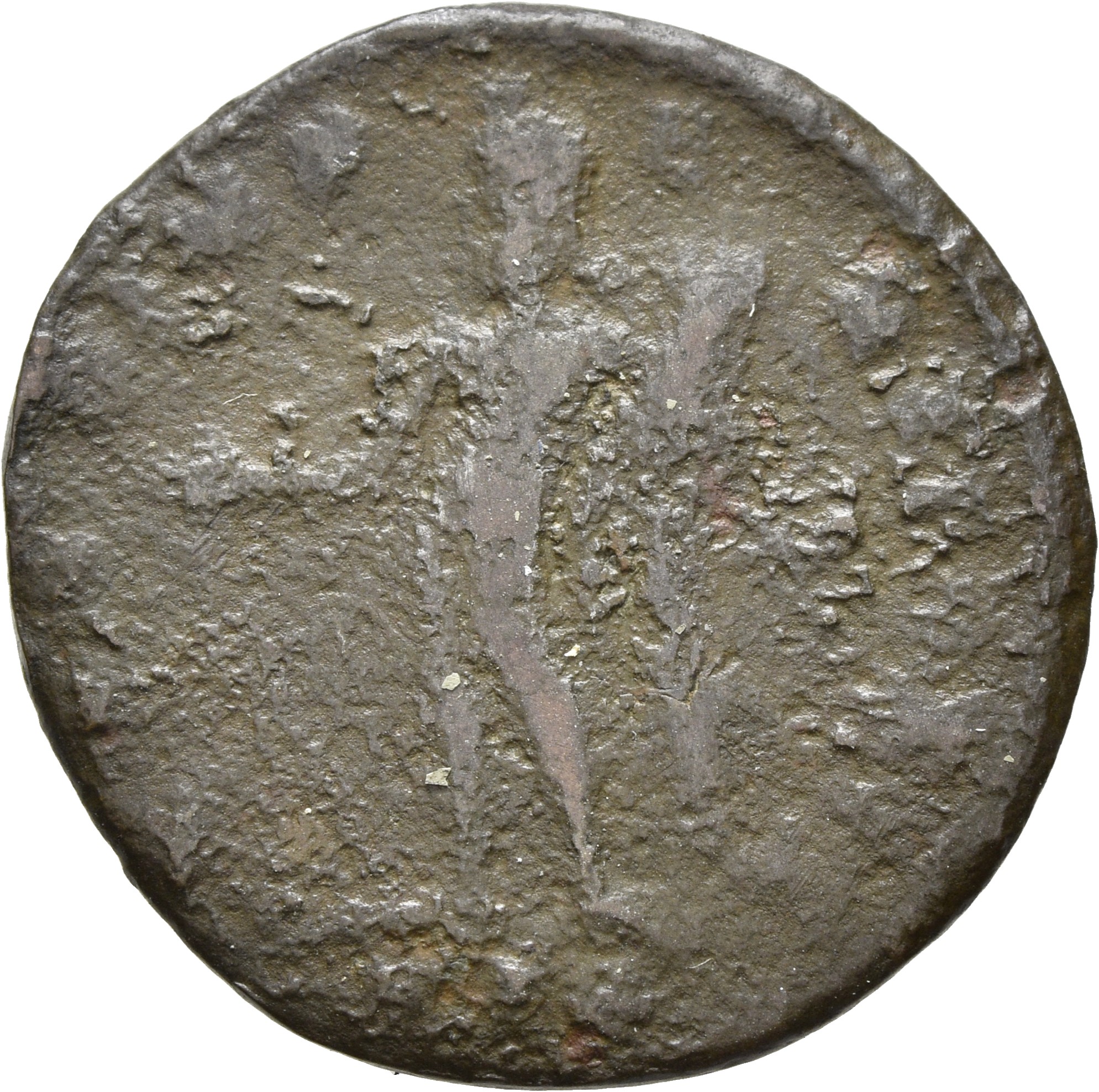 RIC VI Heraclea 49a Galerius reverse, Genius, wearing modius, nude, chlamys draped over left shoulder, standing left, pour...