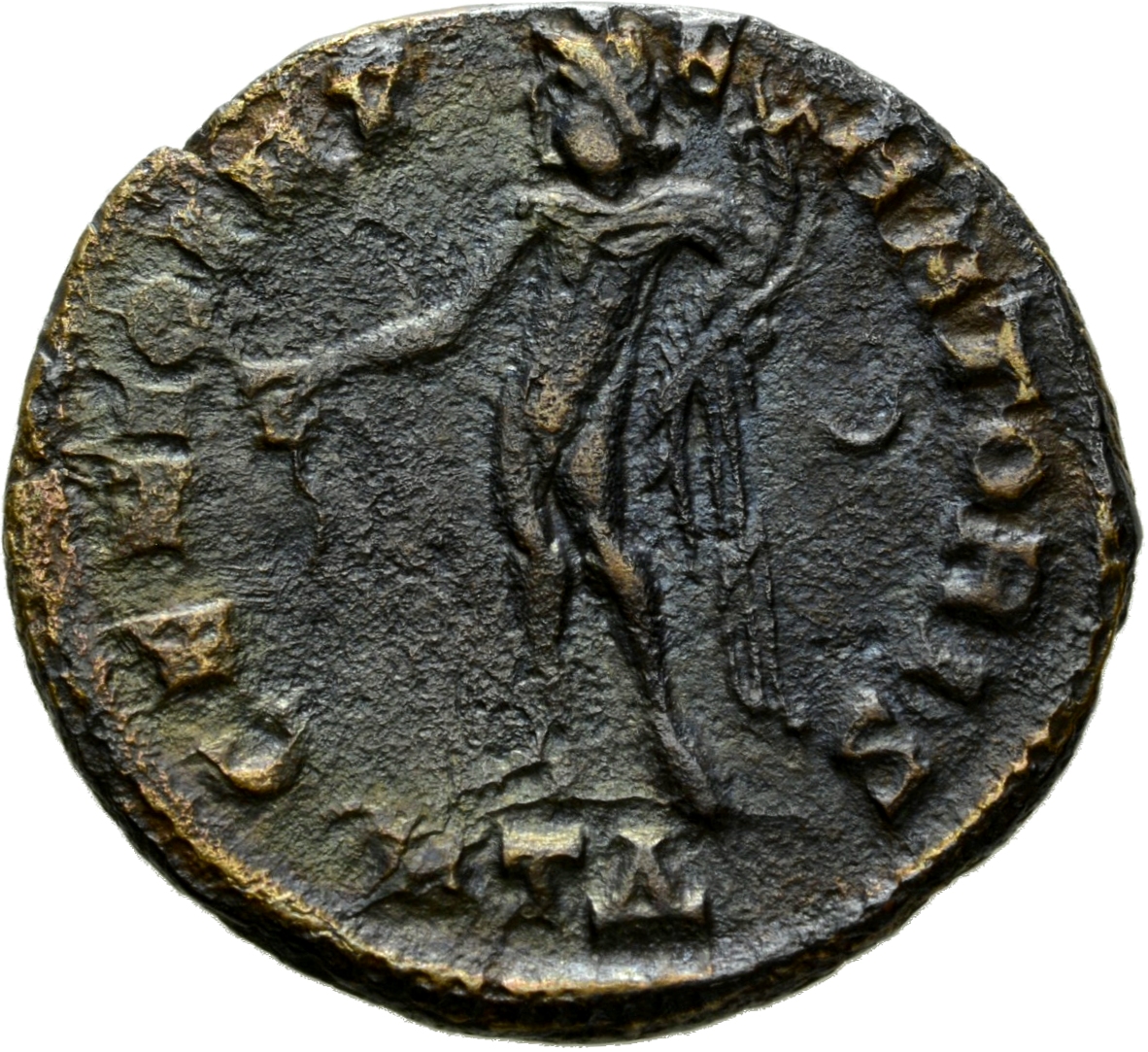 RIC VI Heraclea 53b Galerius reverse — Genius, wearing modius, nude, chlamys draped over left shoulder, standing left, pou...