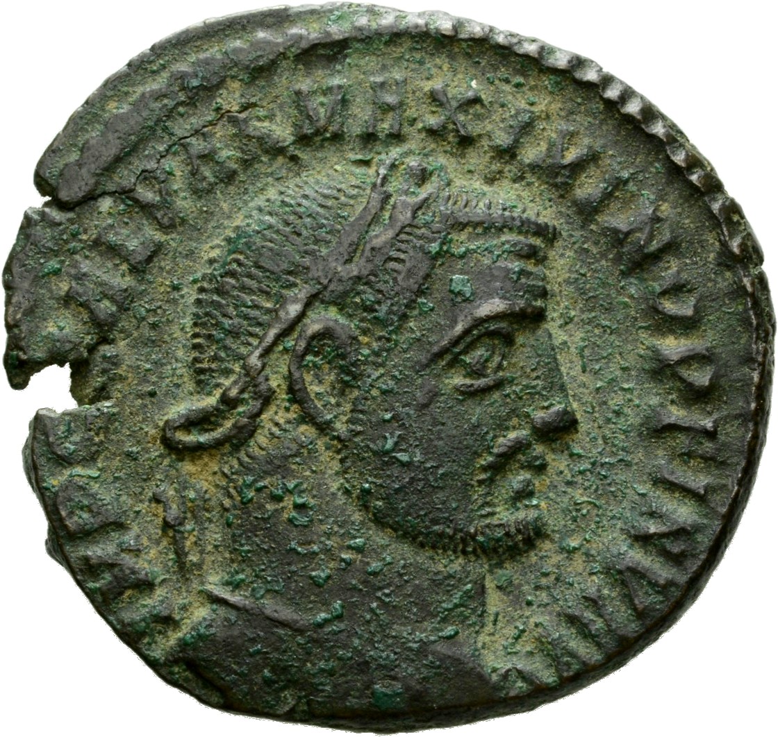 RIC VI Heraclea 60a Galerius obverse, Head of Maximinus Daia, laureate, right