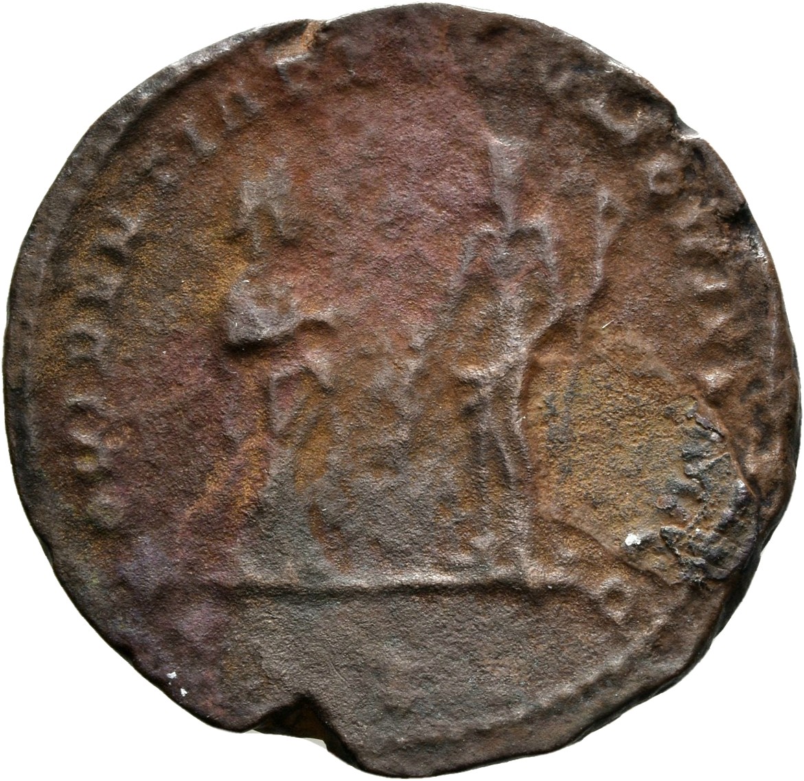 RIC VI Londinium 77b Constantius Chlorus reverse, Providentia, draped, standing right, extending right hand to Quies; Quie...