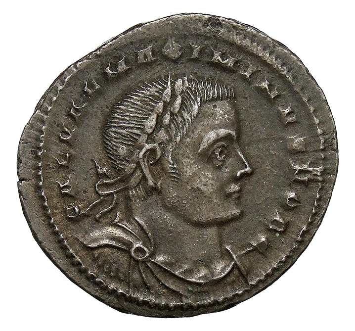 RIC VI Londinium 89a Constantine I obverse, Bust of Maximinus Daia laureate, draped, cuirassed, right