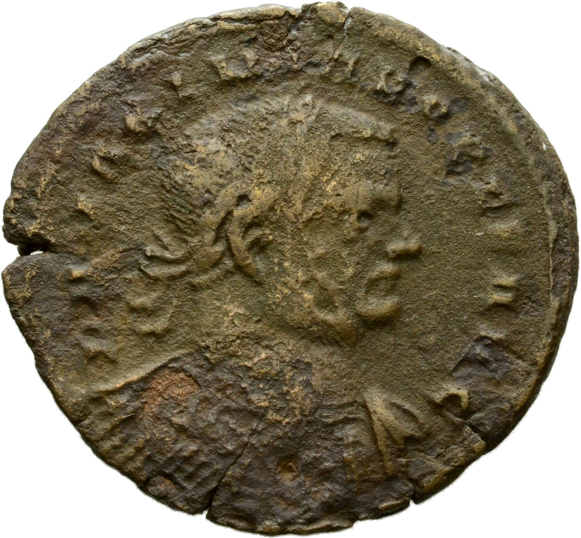 RIC VI Londinium 90 Constantine I obverse, Bust of Maximian, laureate, cuirassed, right