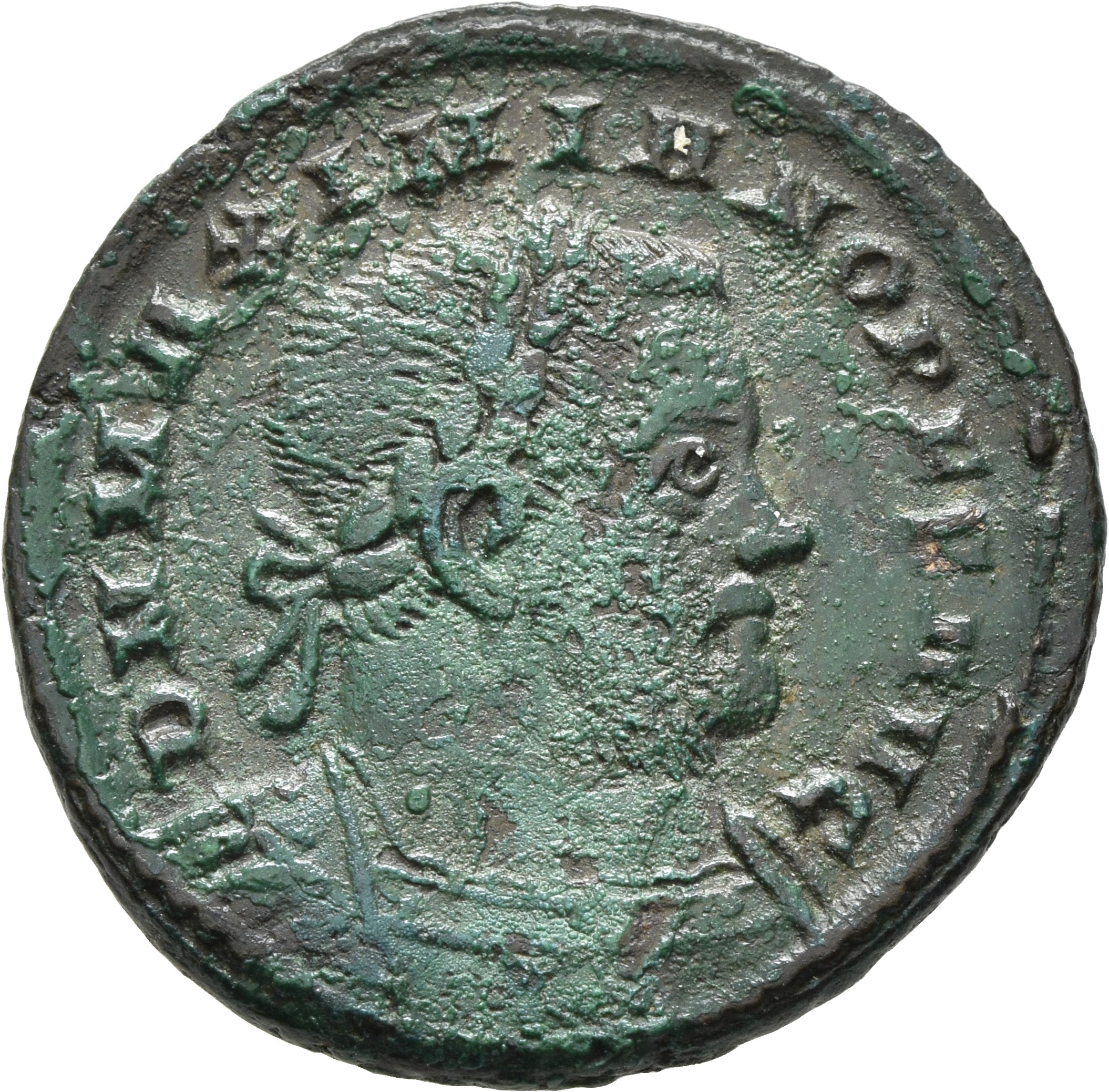 RIC VI Londinium 91 Constantine I obverse, Bust of Maximian, laureate, cuirassed, right