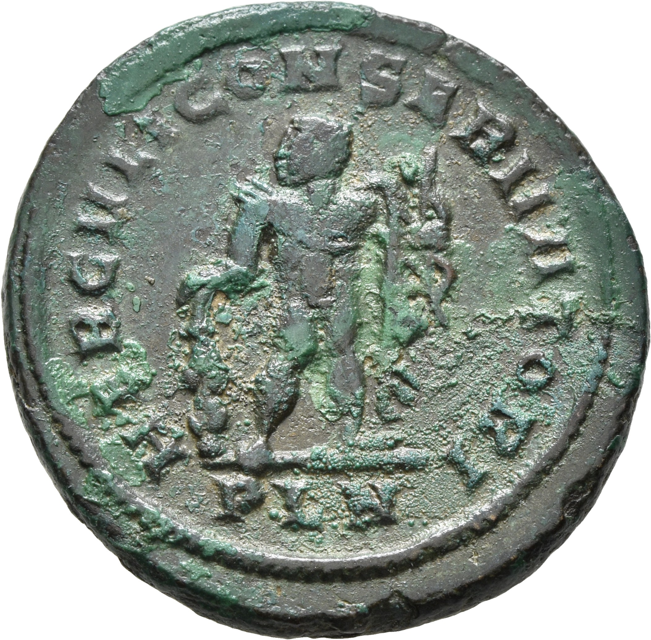 RIC VI Londinium 91 Constantine I reverse, Hercules, nude, lion's skin draped over left shoulder, standing front, head lef...