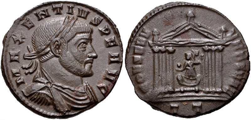 RIC VI Londinium 95 Constantine I obverse — Bust of Constantine I, laureate, cuirassed, right