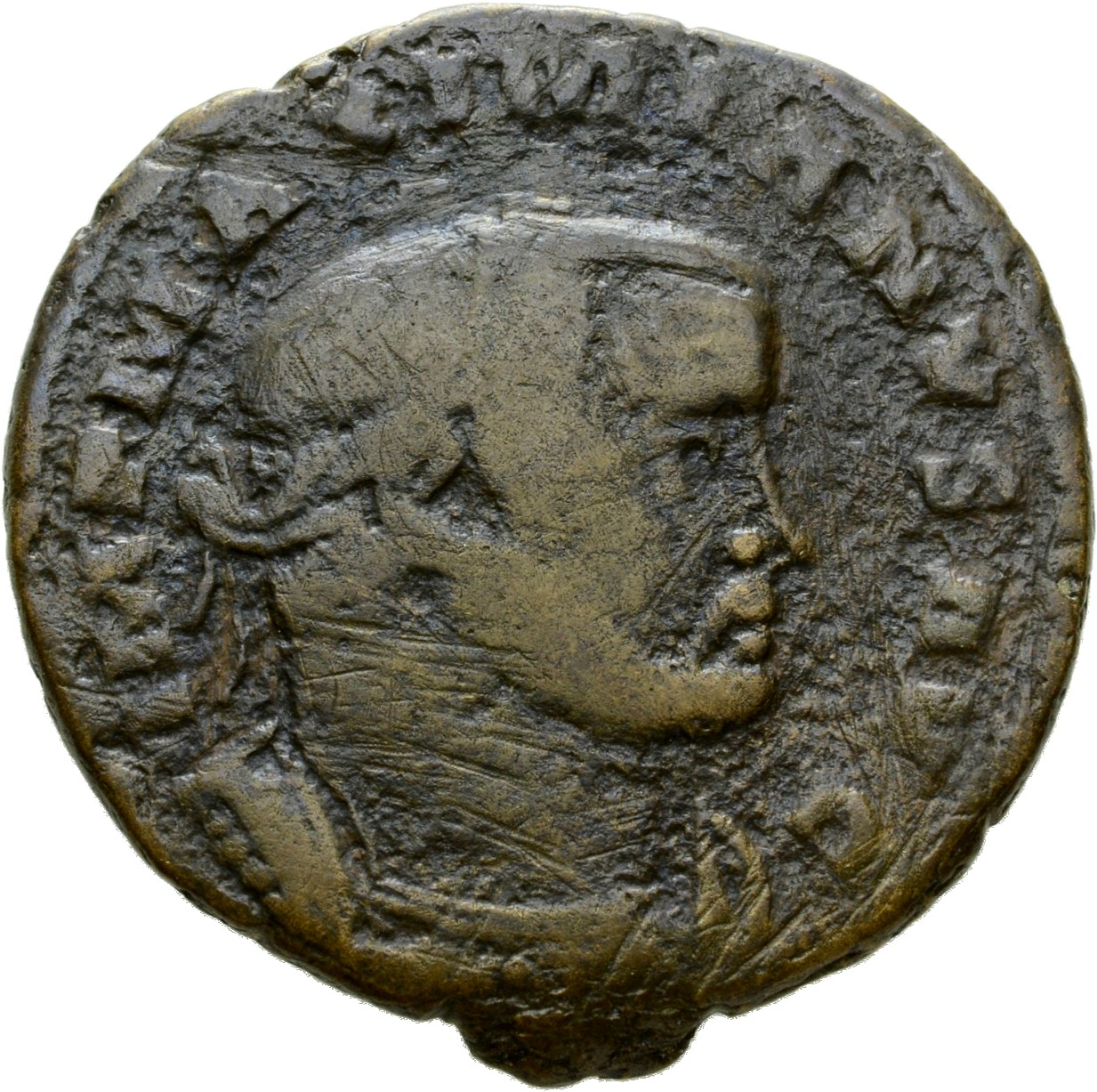 RIC VI Lugdunum 108b Maximian obverse, Bust of Maximian, laureate, cuirassed, right