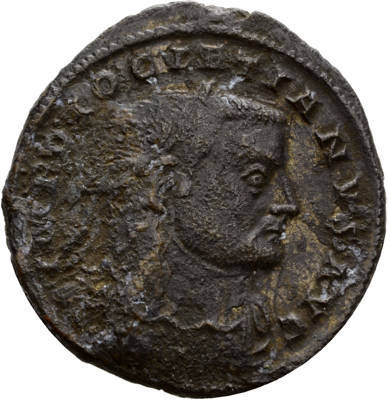 RIC VI Lugdunum 109a Maximian obverse, Bust of Diocletian, laureate, draped, cuirassed, right