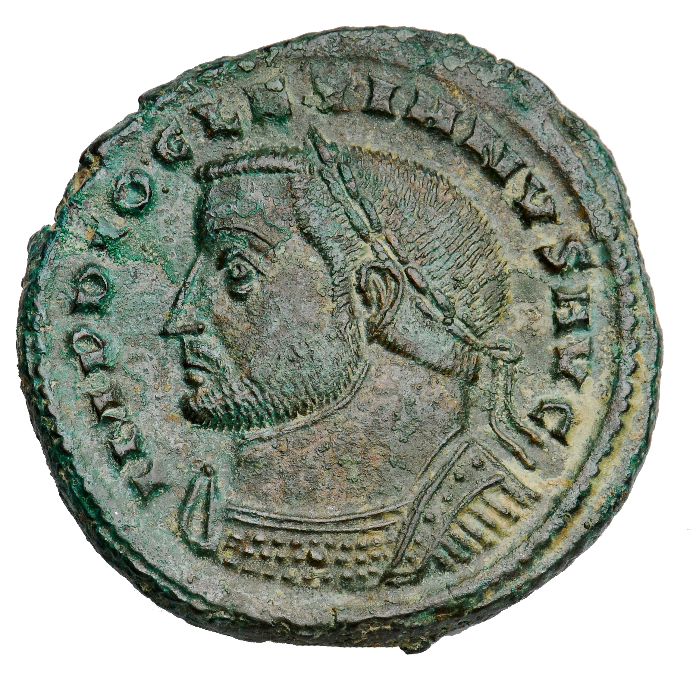 RIC VI Lugdunum 113a Maximian obverse, Bust of Diocletian, laureate, cuirassed, left