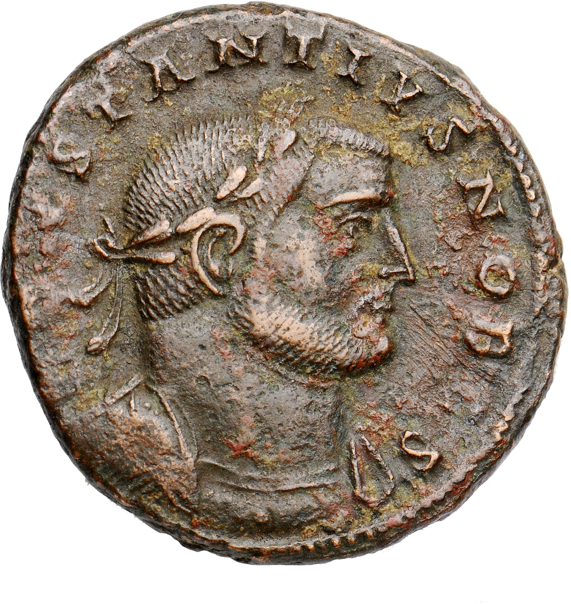 RIC VI Lugdunum 161a Maximian obverse, Bust of Constantius Chlorus, laureate, cuirassed, right