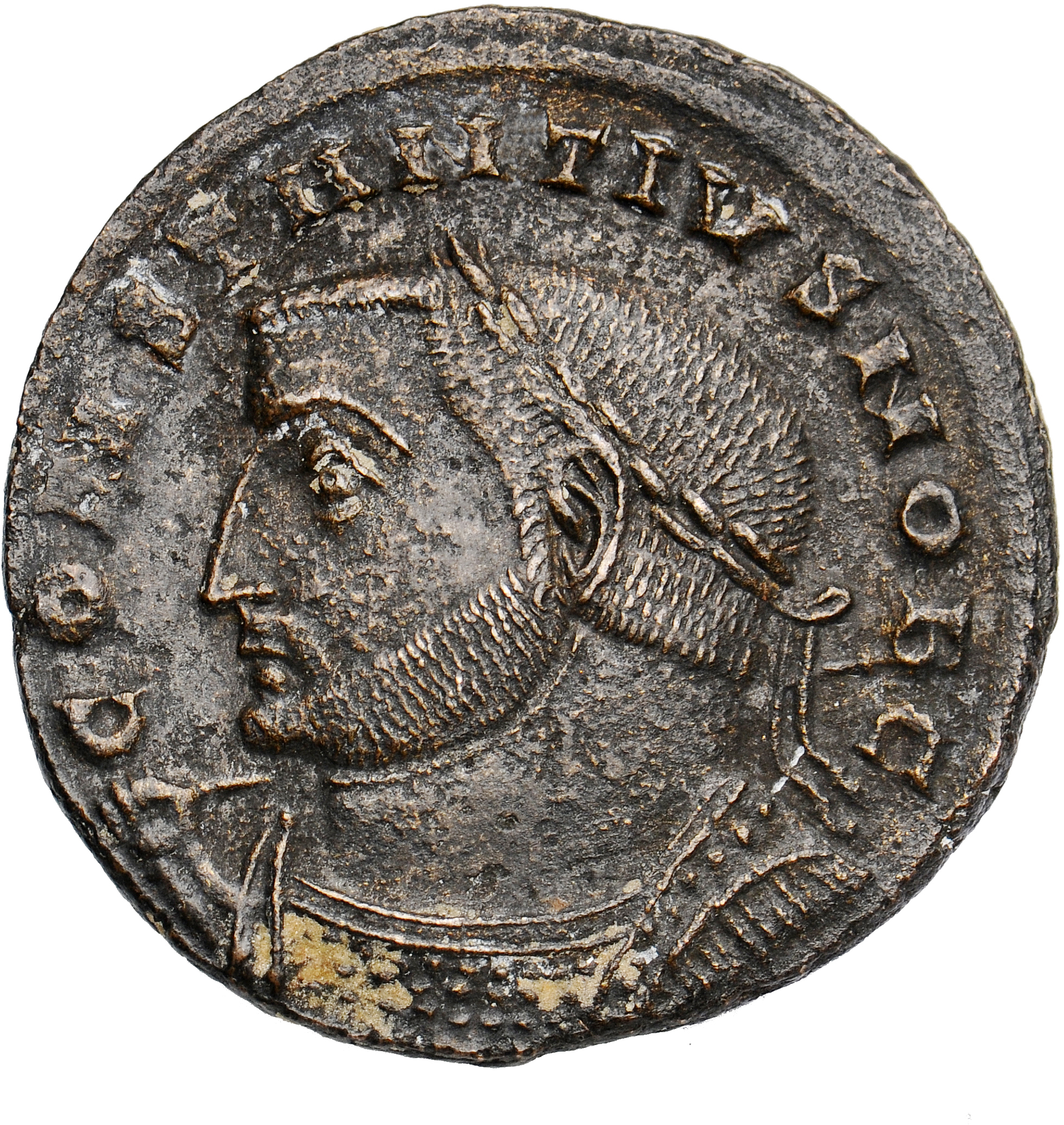 RIC VI Lugdunum 166a Maximian obverse, Bust of Constantius Chlorus, laureate, cuirassed, left