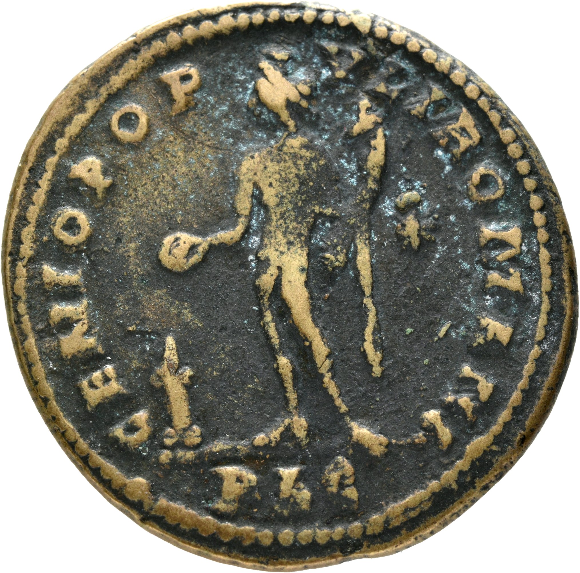 RIC VI Lugdunum 186b Constantius Chlorus reverse, Genius, wearing modius, nude, chlamys draped over left shoulder (or loin...