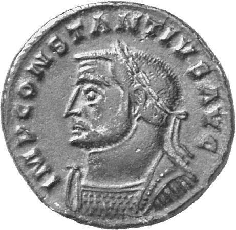 RIC VI Lugdunum 187a Constantius Chlorus obverse, Bust of Constantius Chlorus, laureate, cuirassed, left
