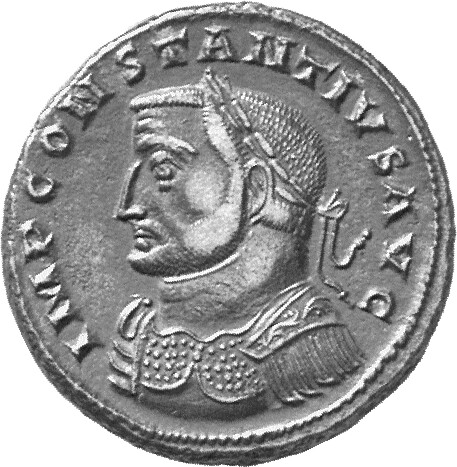 RIC VI Lugdunum 187a Constantius Chlorus obverse — Bust of Constantius Chlorus, laureate, cuirassed, left