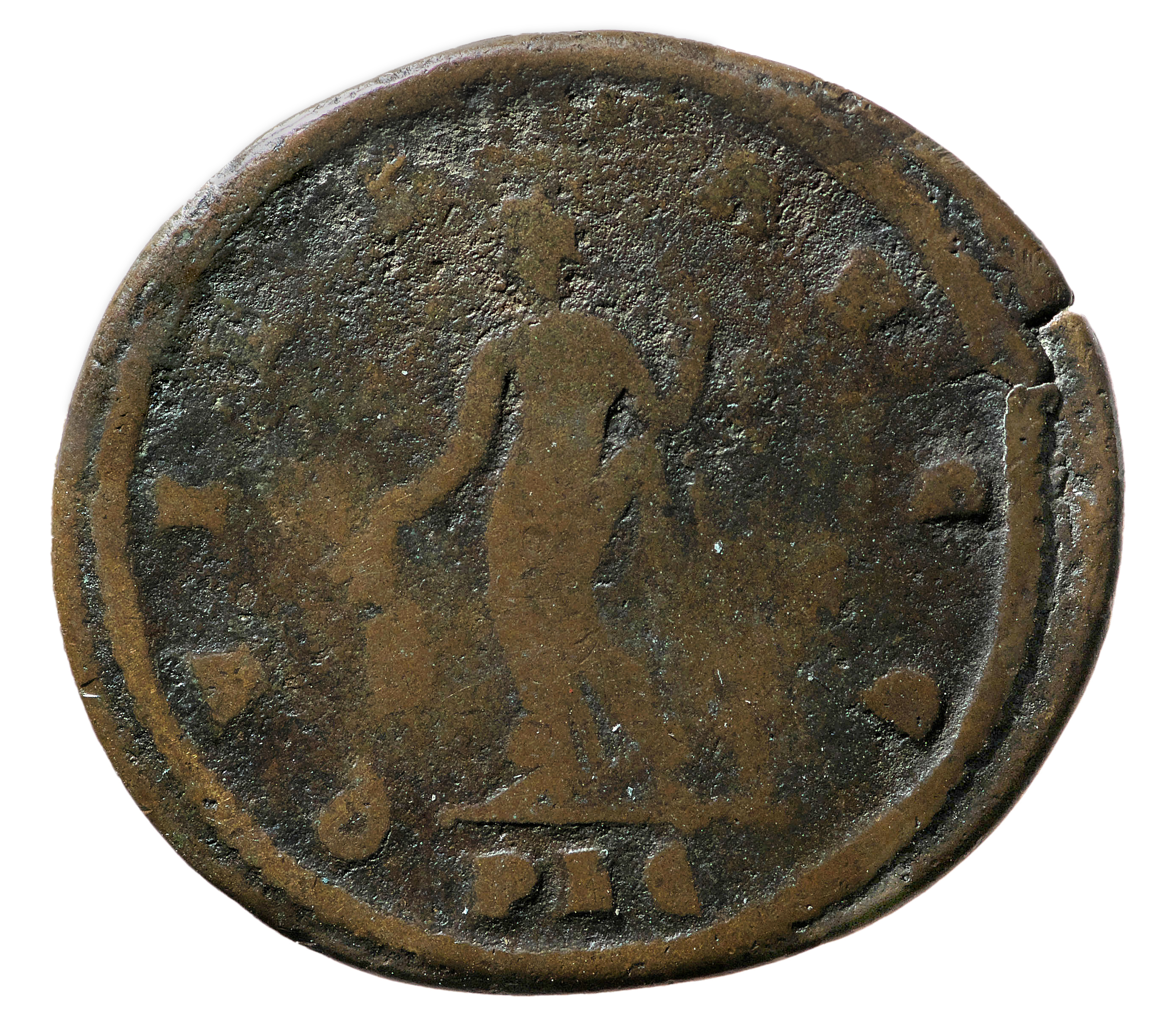 RIC VI Lugdunum 225 Severus II reverse, Quies, draped, standing left, holding branch in right hand and leaning on sceptre ...