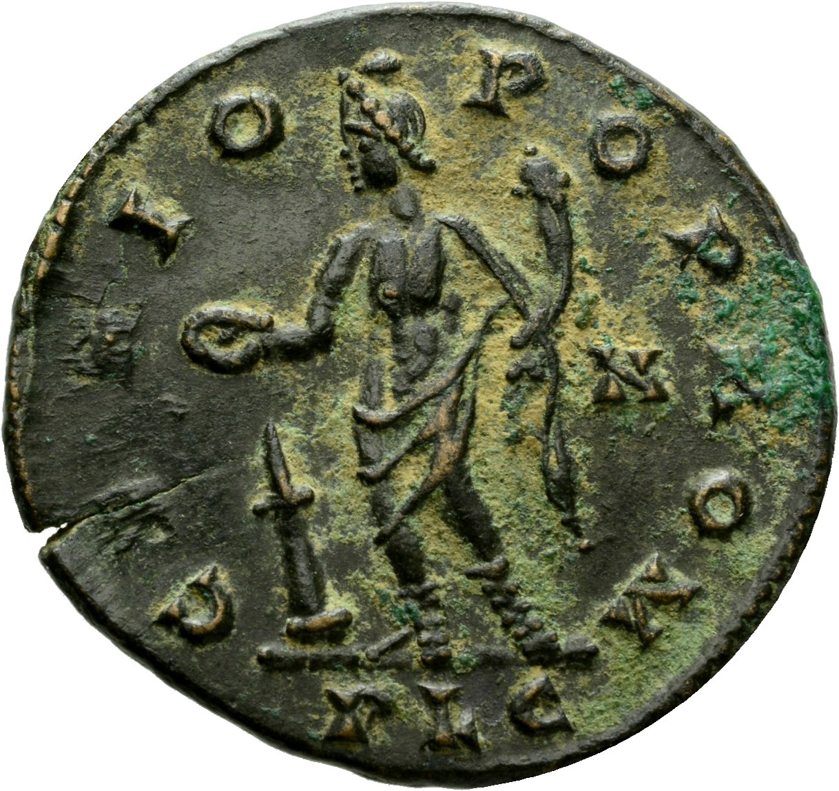 RIC VI Lugdunum 227 Severus II reverse, Genius, wearing modius, nude, loins draped, standing left, holding patera in right...