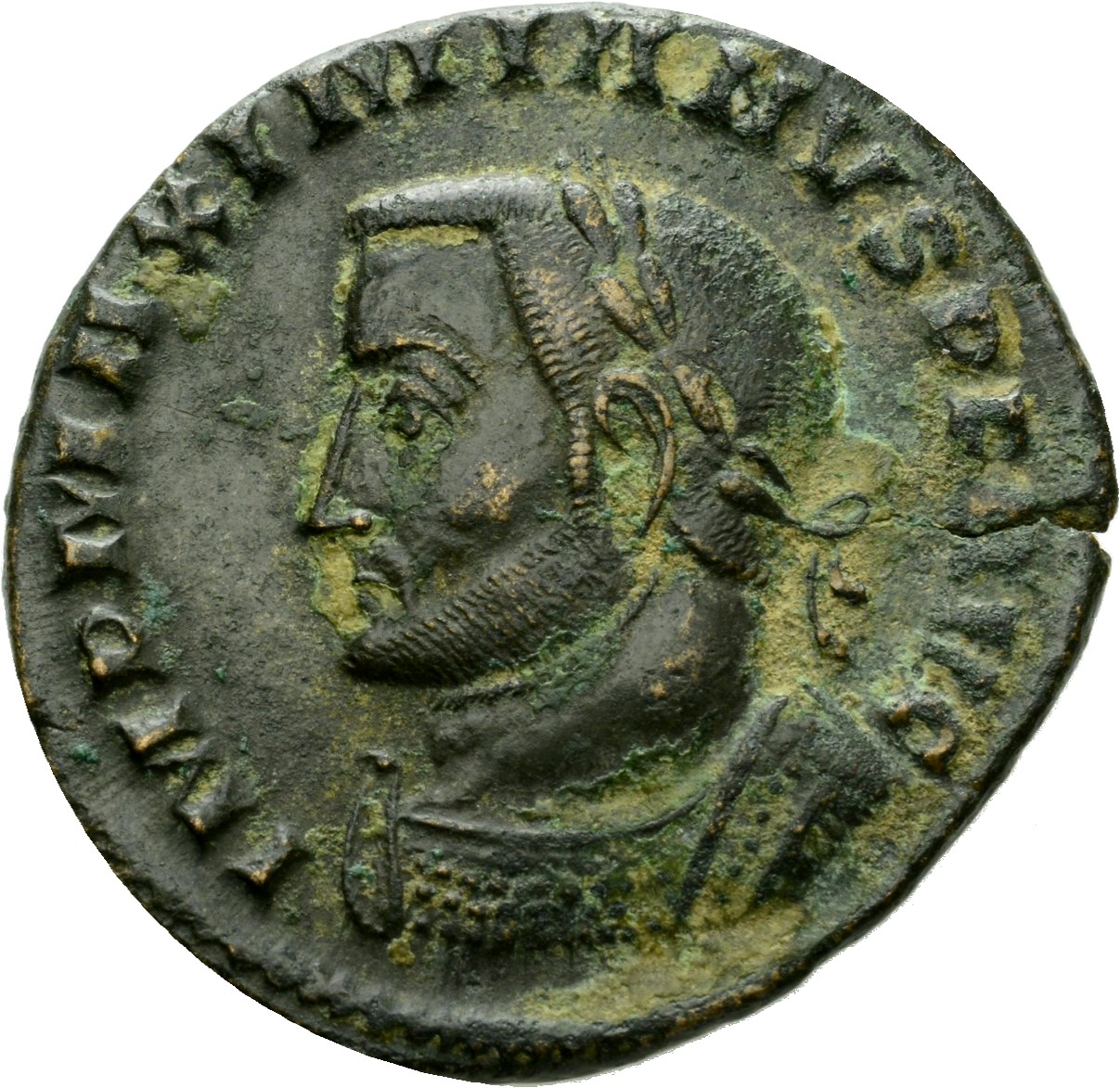 RIC VI Lugdunum 227 Severus II obverse, Bust of Galerius, laureate, cuirassed, left