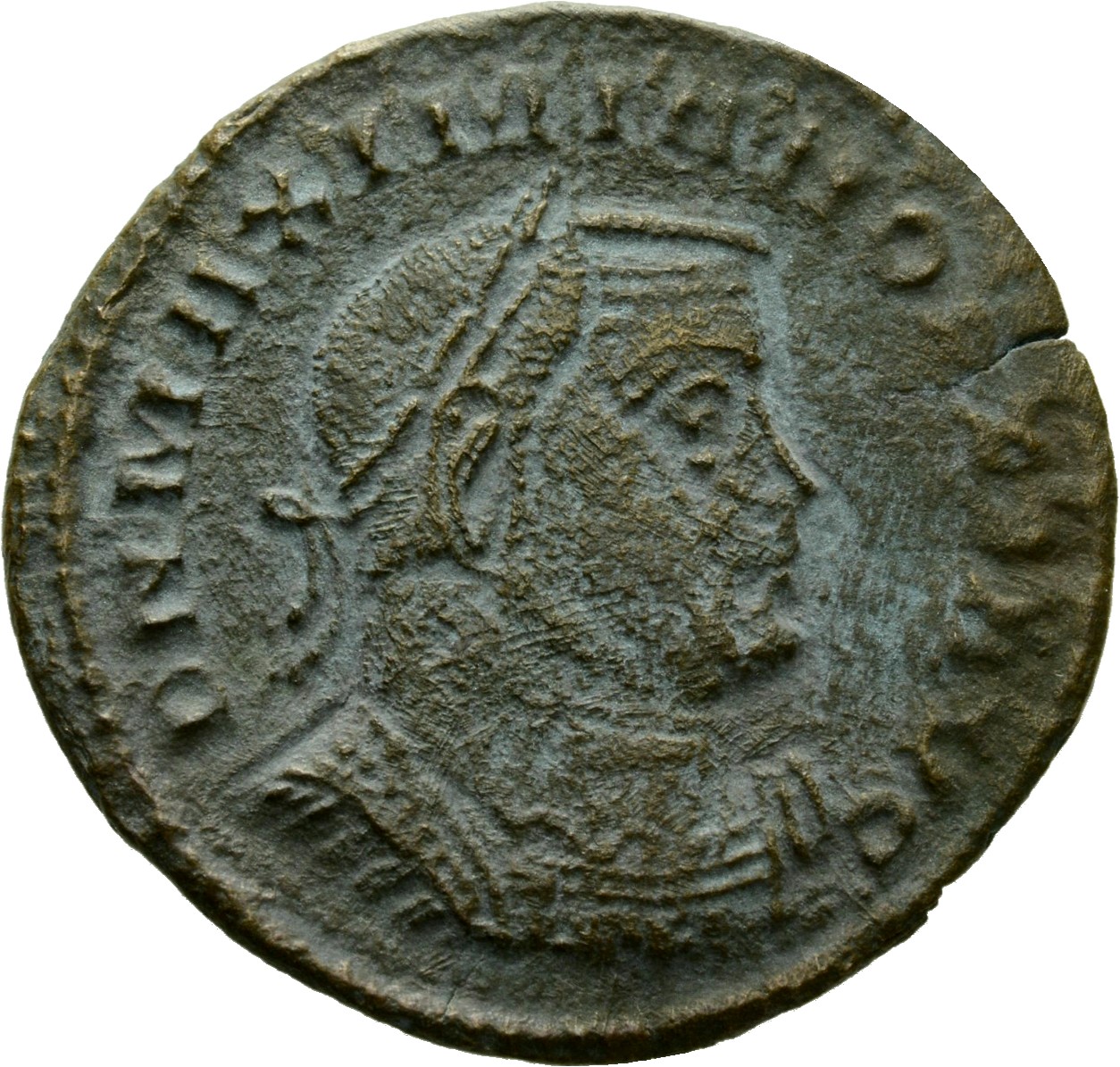 RIC VI Lugdunum 228 Severus II obverse, Bust of Maximian, laureate, cuirassed, right