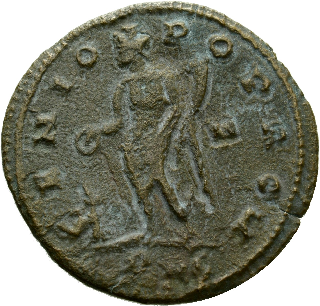 RIC VI Lugdunum 228 Severus II reverse, Genius, wearing modius, nude, loins draped, standing left, holding patera in right...