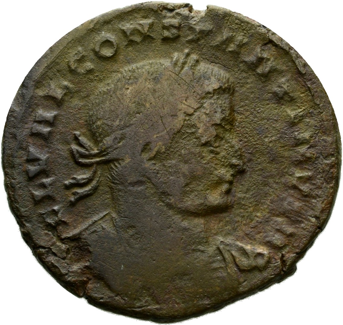 RIC VI Lugdunum 235 Severus II obverse, Bust of Constantine I, laureate, cuirassed, right