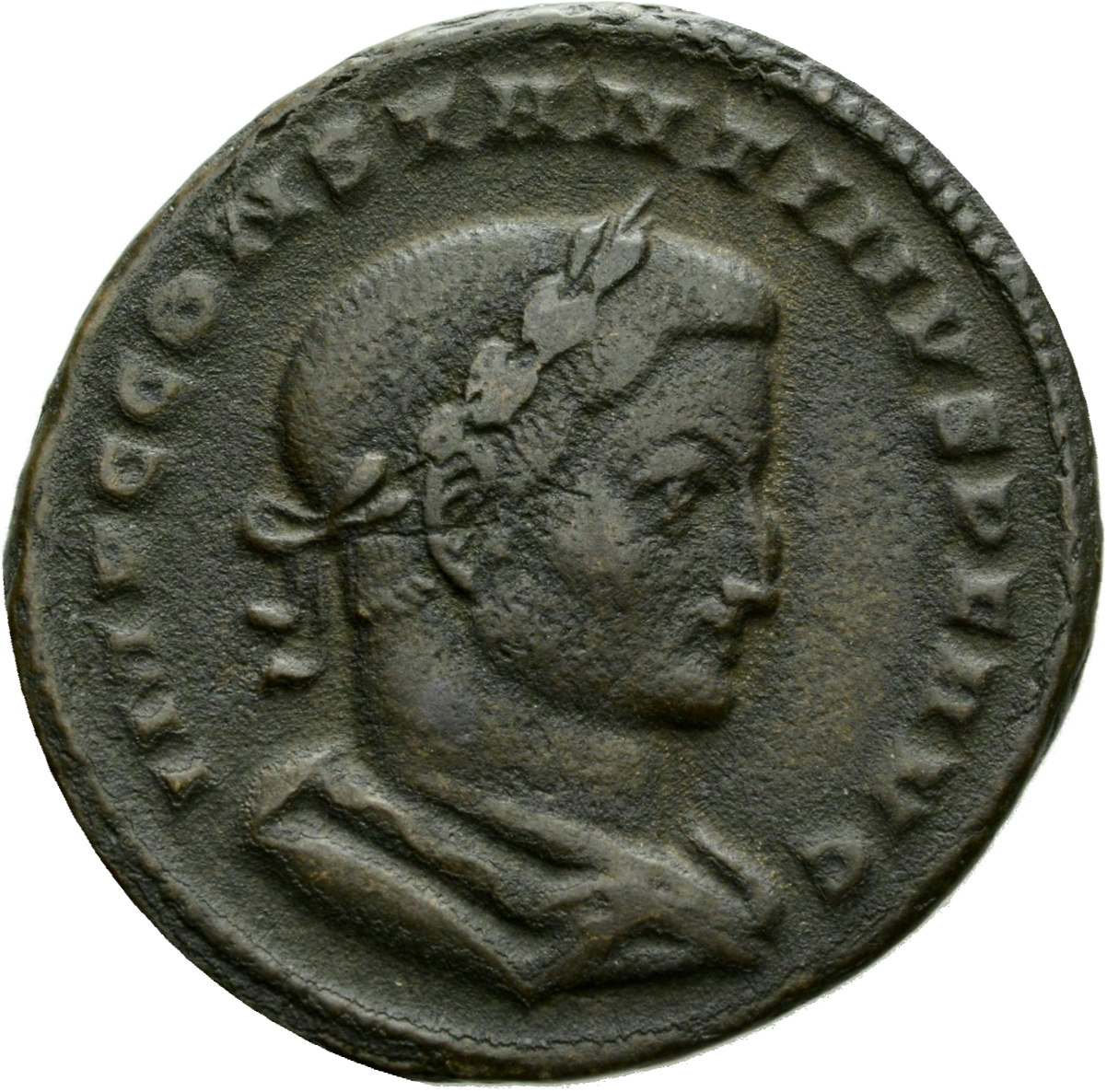 RIC VI Lugdunum 243 Constantine I obverse, Bust of Constantine I, laureate, draped, cuirassed, right, seen from behind