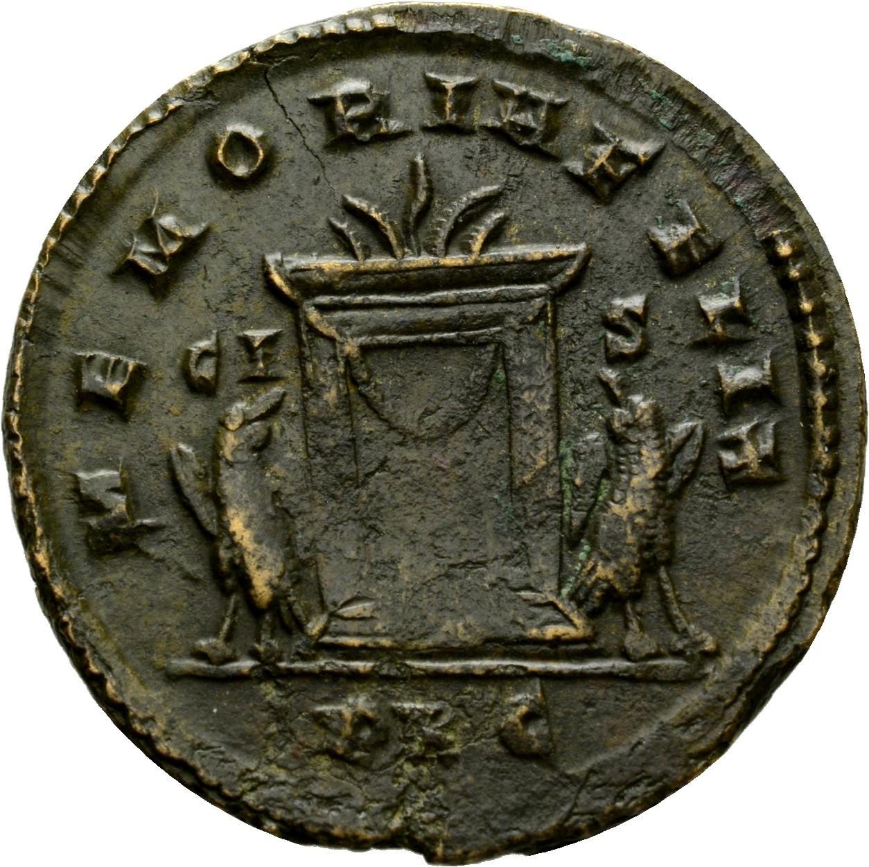RIC VI Lugdunum 297 Constantine I reverse, Square altar, lighted and garlanded; on either side, eagle