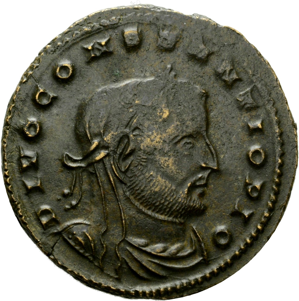 RIC VI Lugdunum 297 Constantine I obverse, Bust of Constantius Chlorus, laureate, veiled, cuirassed, right