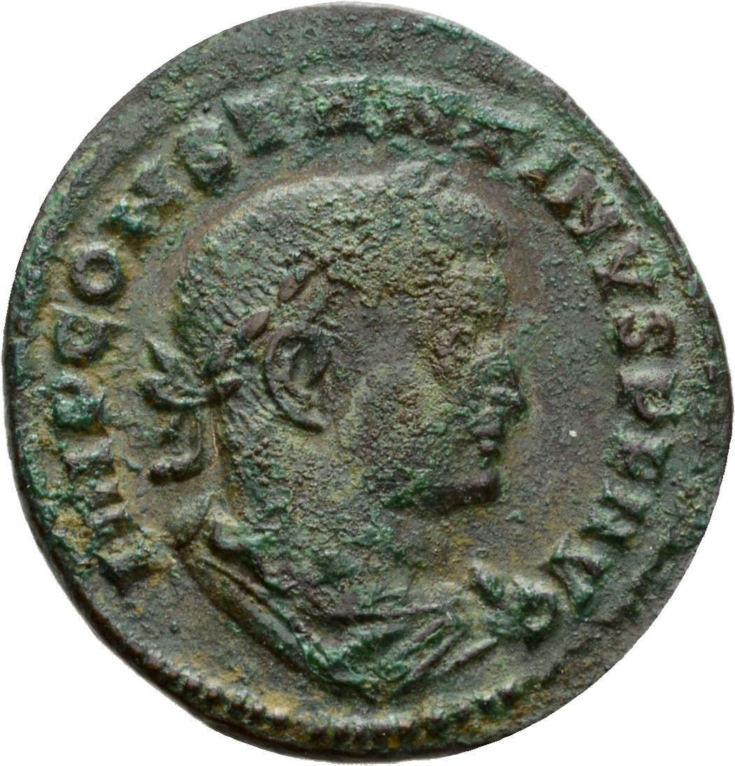 RIC VI Lugdunum 304 Constantine I obverse, Bust of Constantine I, laureate, draped, cuirassed, right, seen from behind