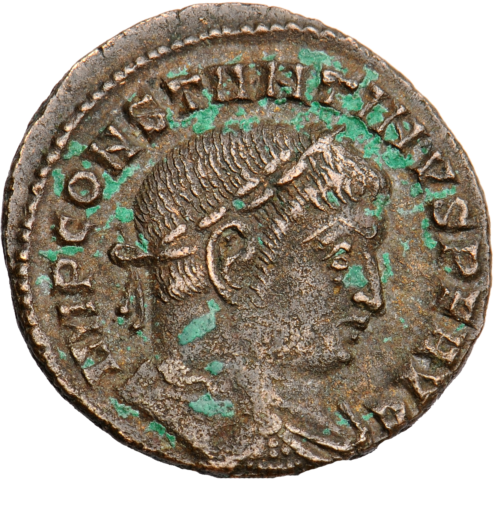 Constantine I obverse — Bust of Constantine I, laureate, draped, cuirassed, right