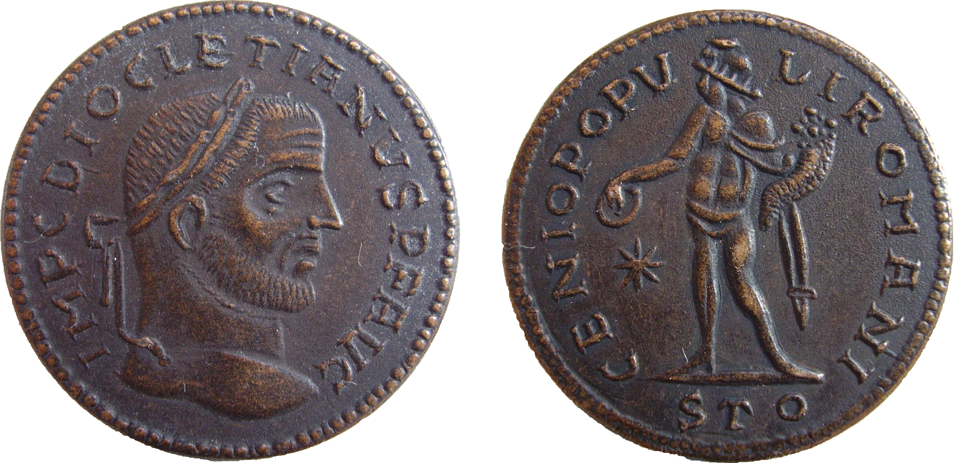 RIC VI Lugdunum 31a Maximian obverse, Head of Diocletian, laureate, right