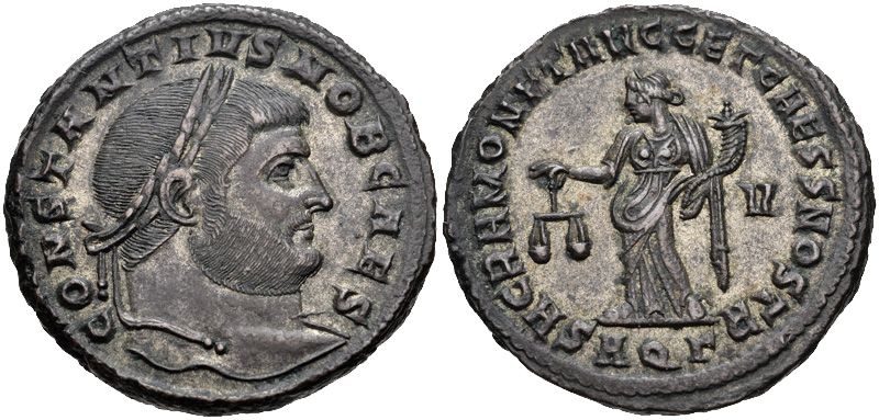 RIC VI Lugdunum 32a Maximian obverse, Bust of Diocletian, laureate, cuirassed, right