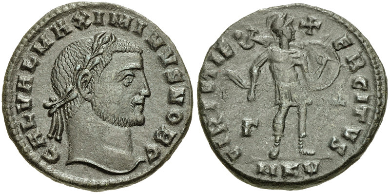 RIC VI Lugdunum 61 Maximian obverse, Bust of Diocletian, laureate, draped, cuirassed, right