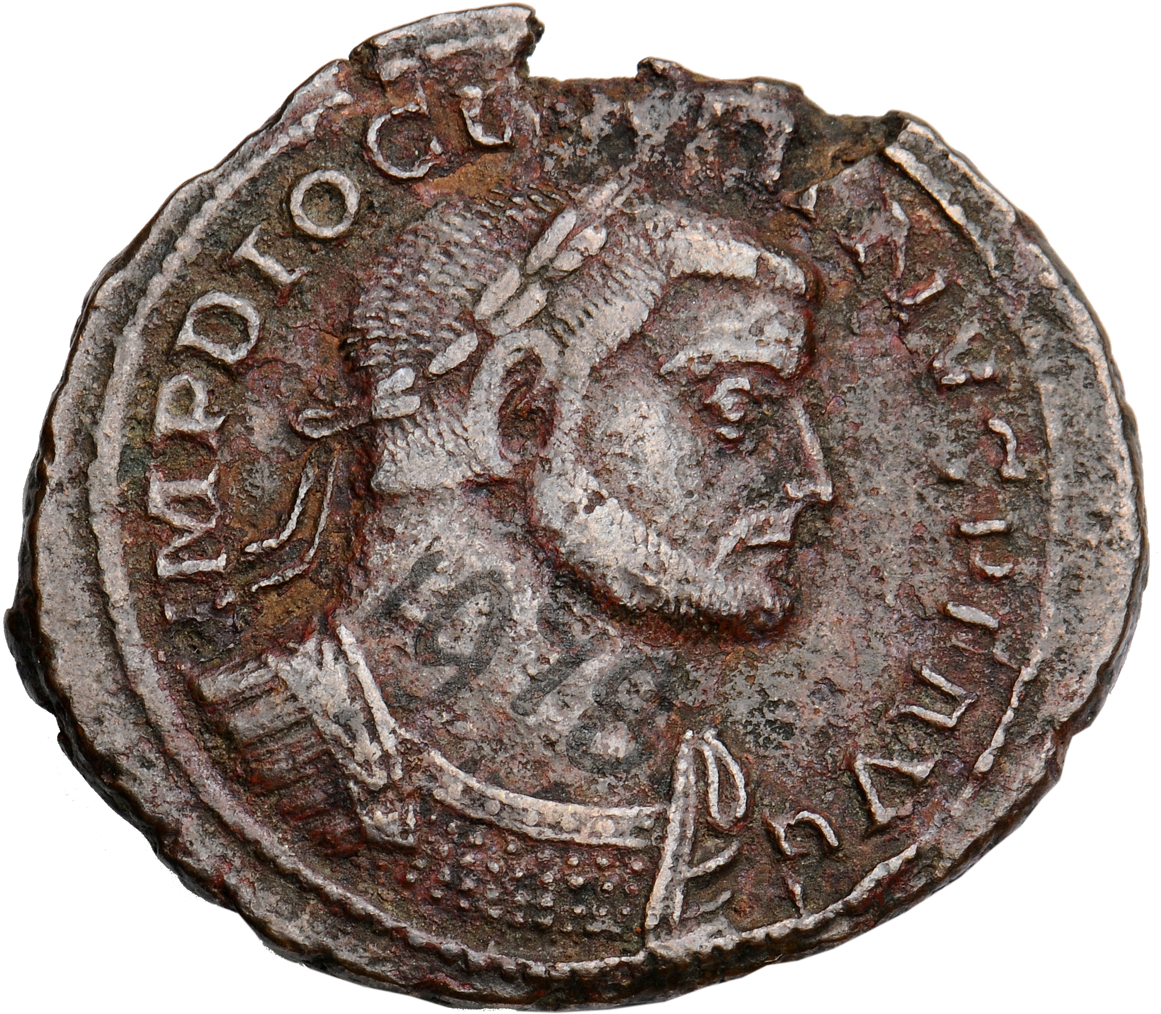 RIC VI Lugdunum 92a Maximian obverse, Bust of Diocletian, laureate, cuirassed, right