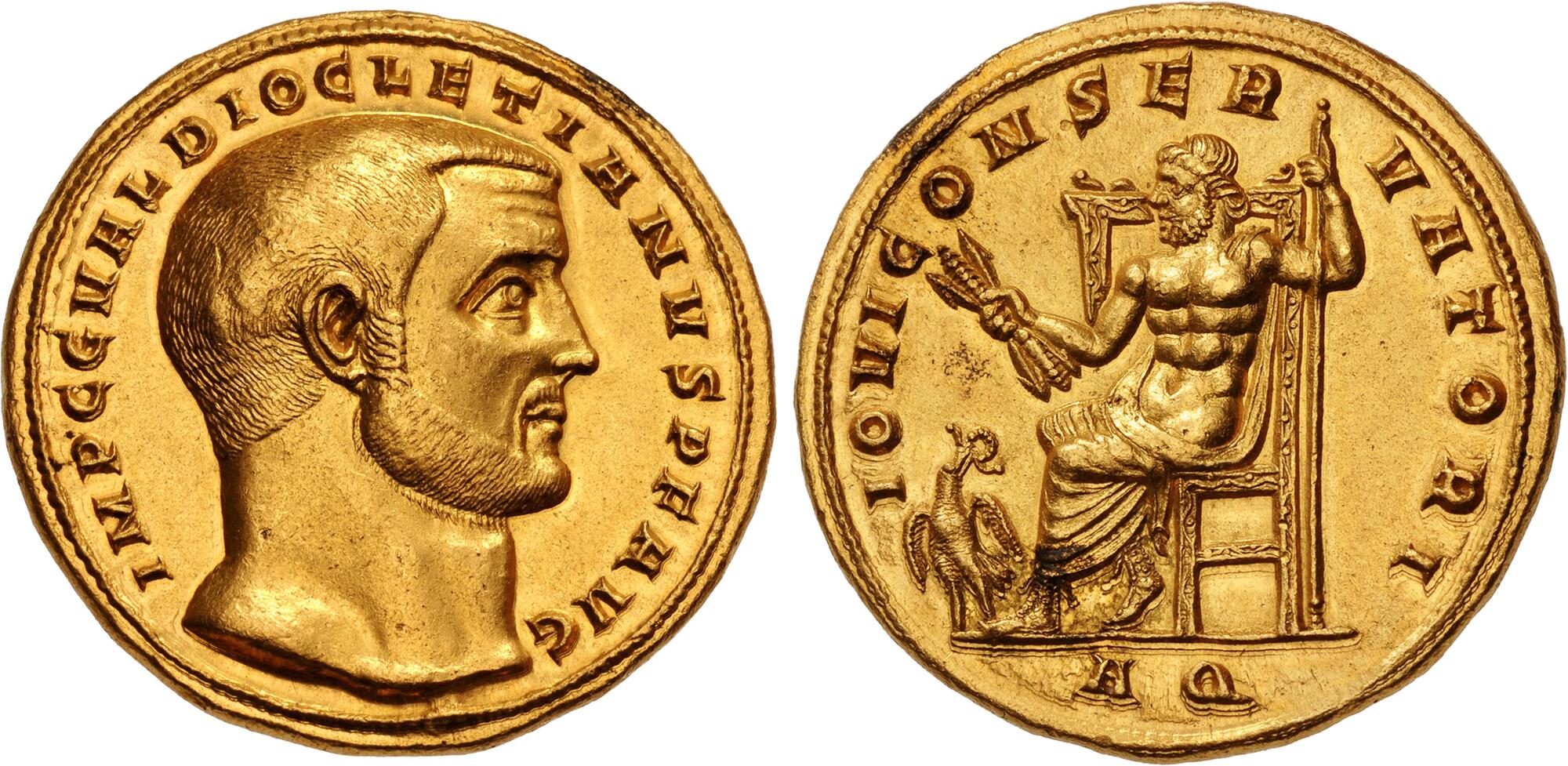 RIC VI Nicomedia 1 Diocletian reverse, Jupiter, chlamys hanging behind, standing front, head left, holding Victory on glob...