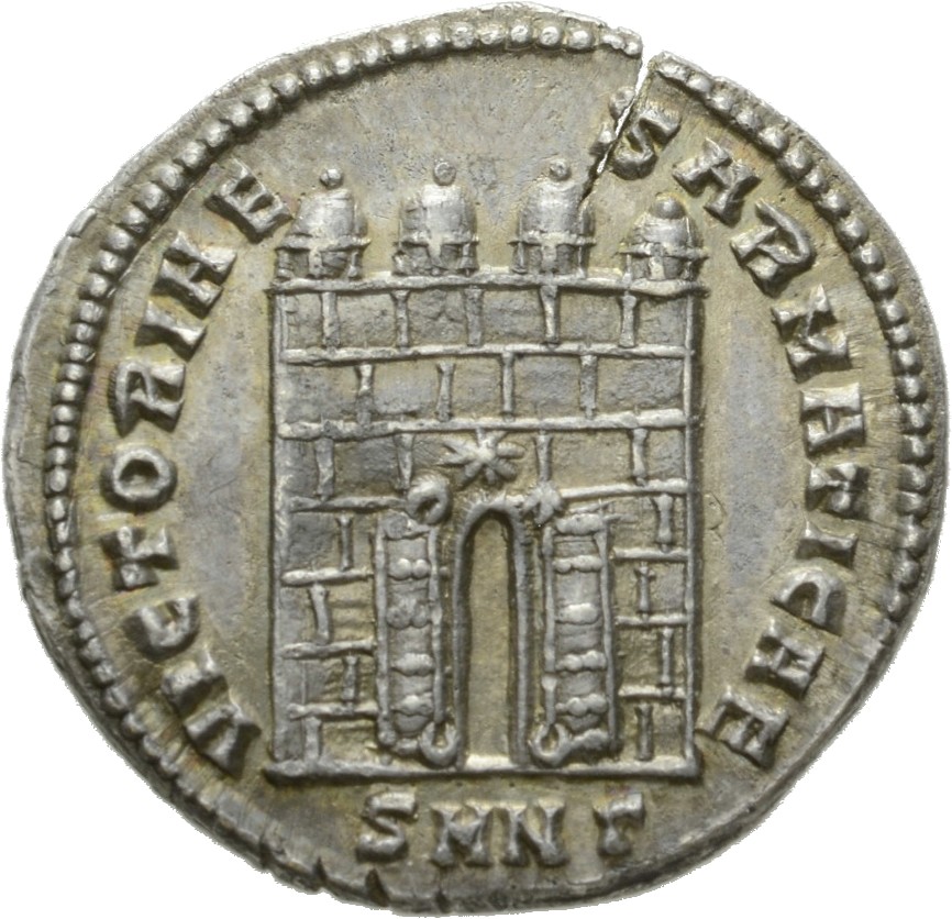 RIC VI Nicomedia 25a Diocletian reverse, Four-turreted gateway, open, doors thrown back; above gate, star
