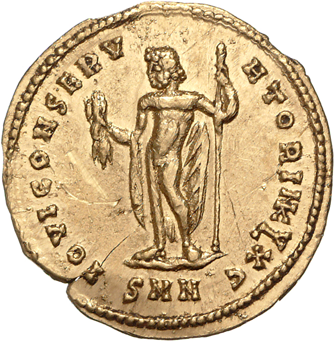 RIC VI Nicomedia 44 Galerius reverse, Jupiter, chlamys hanging behind, standing front, head left, holding thunderbolt in r...