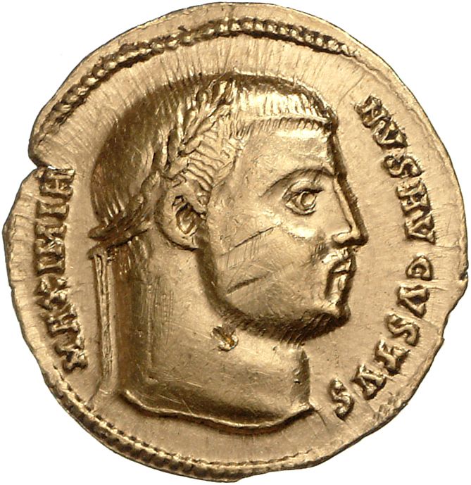 RIC VI Nicomedia 44 Galerius obverse, Head of Galerius, laureate, right