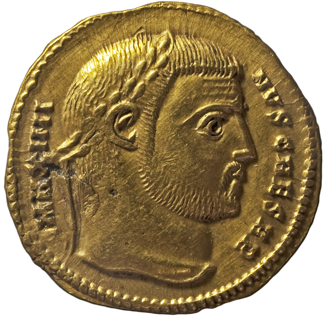 RIC VI Nicomedia 46 Galerius obverse, Head of Maximinus Daia, laureate, right
