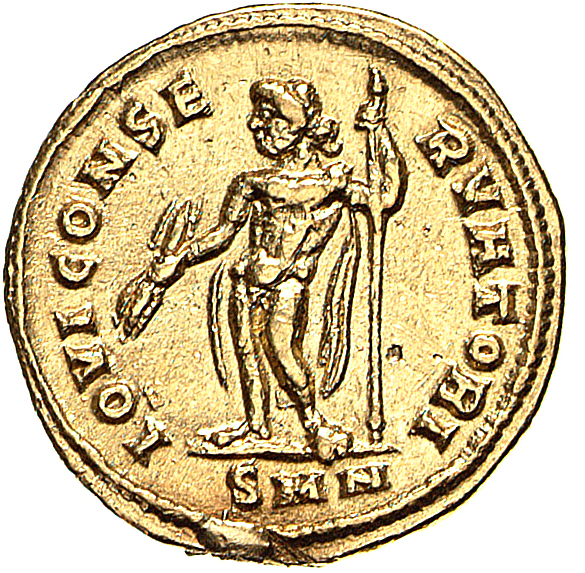 RIC VI Nicomedia 5a Diocletian reverse, Jupiter, chlamys hanging behind, standing left (or standing front, head left), hol...
