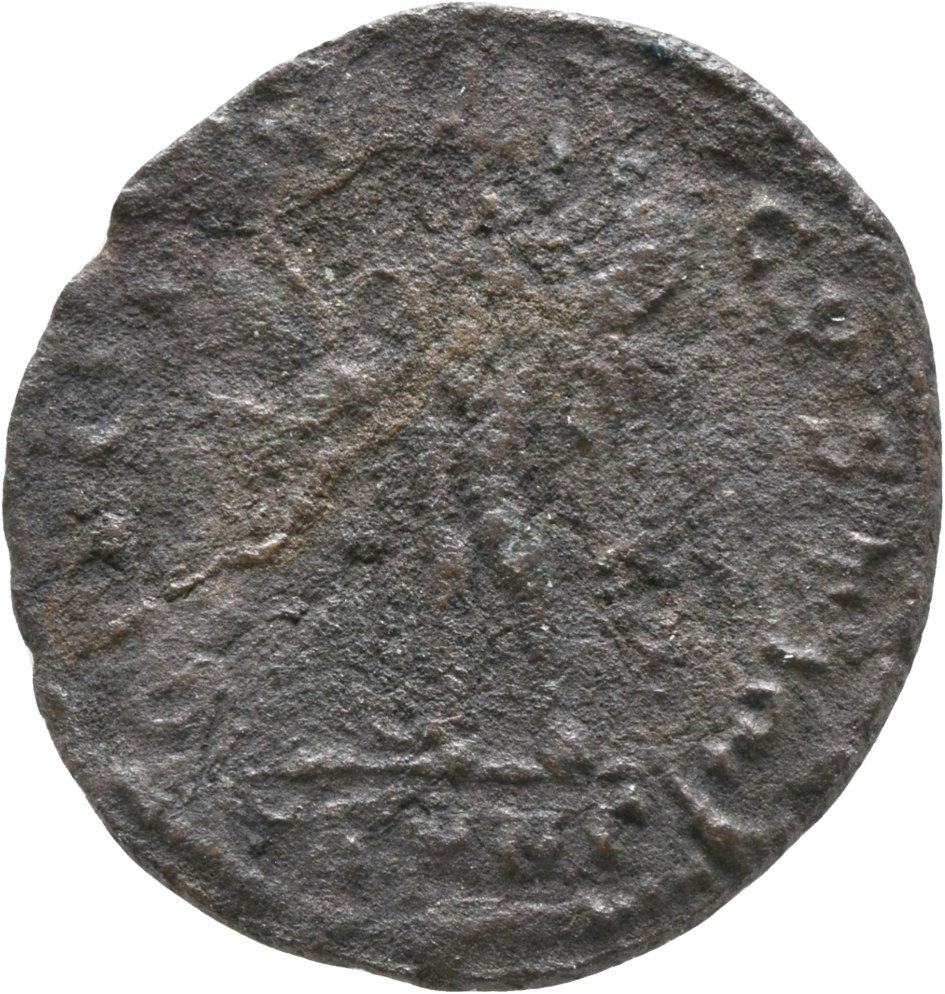 RIC VI Nicomedia 66c Galerius reverse — Genius, wearing modius, nude, chlamys draped over left shoulder, standing left, po...