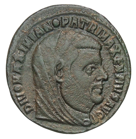 RIC VI Ostia 25 Maxentius obverse, Head of Maximian, veiled, right
