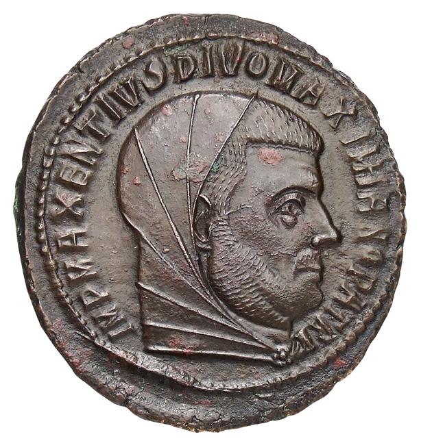 RIC VI Ostia 26 Maxentius obverse, Head of Maximian, veiled, right