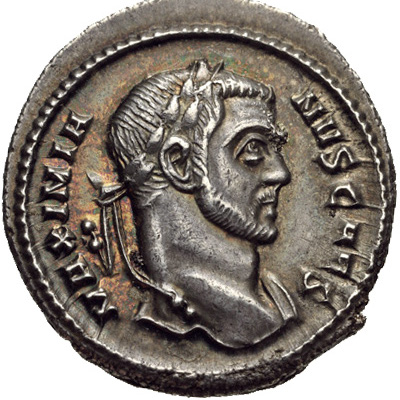 RIC VI Ostia 39 Maxentius obverse — Head of Maxentius, laureate, right