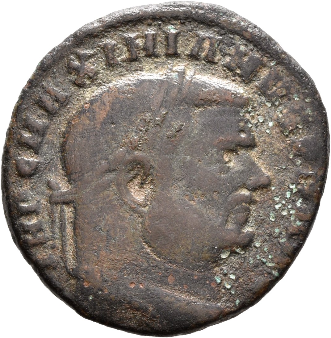 RIC VI Rome 100b Maximian obverse, Head of Maximian, laureate, right