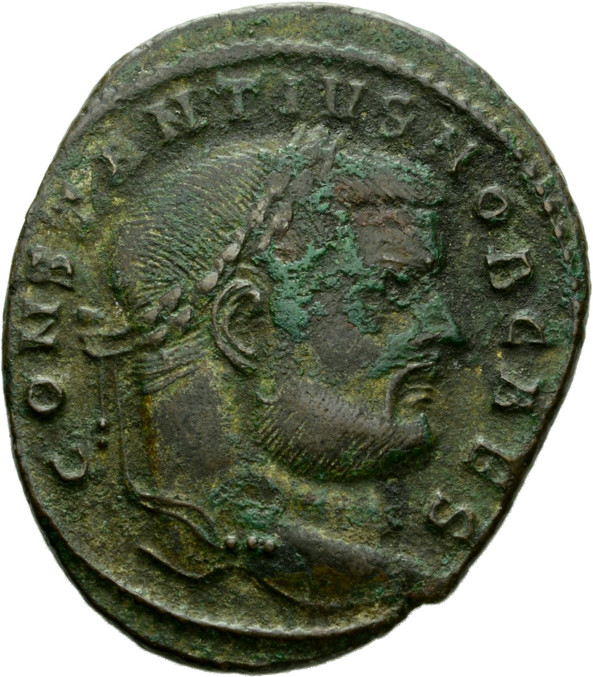 RIC VI Rome 102a Maximian obverse, Head of Constantius Chlorus, laureate, right