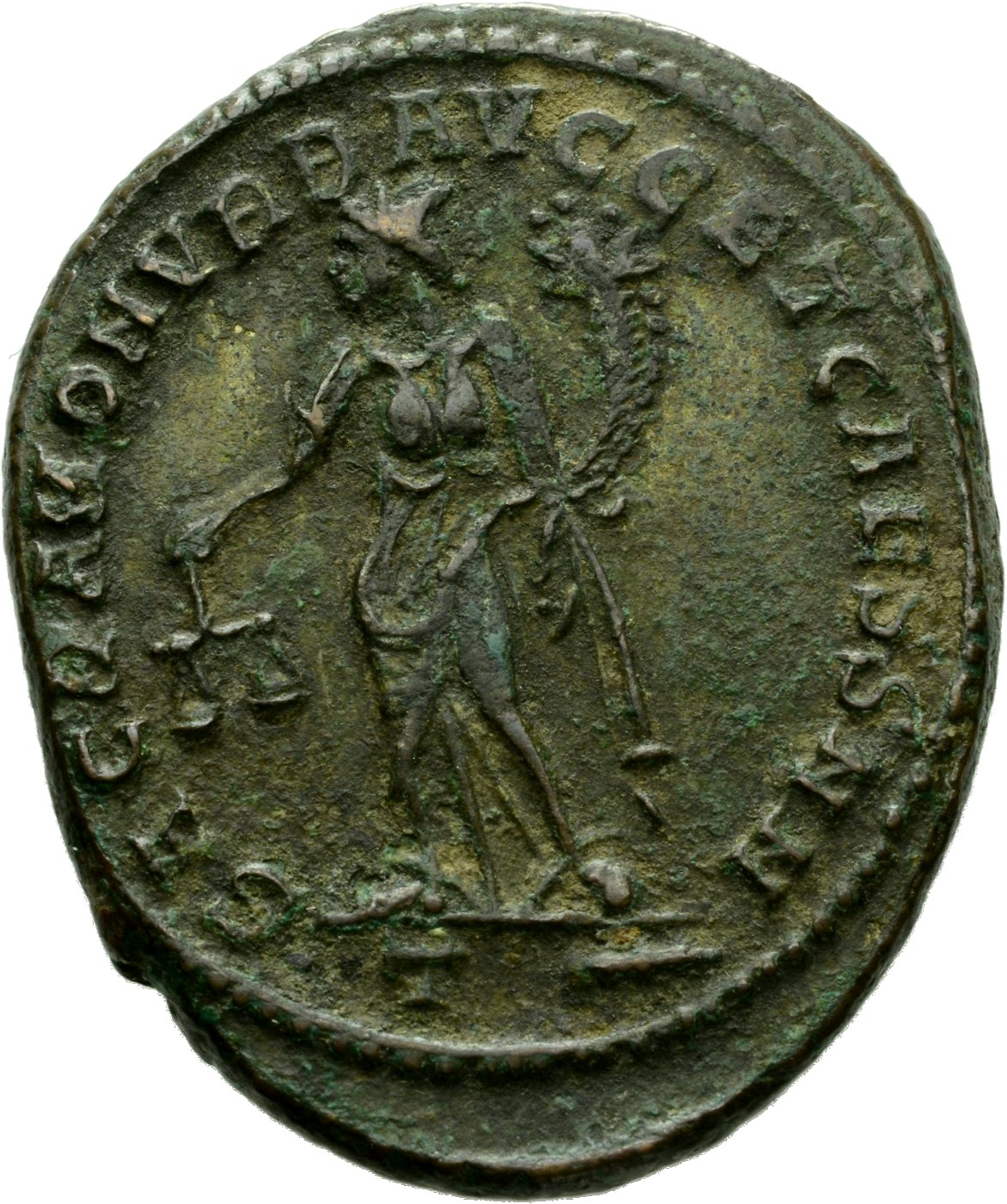 RIC VI Rome 102a Maximian reverse, Moneta, draped, standing left, holding scales in right hand and cornucopiae in left hand